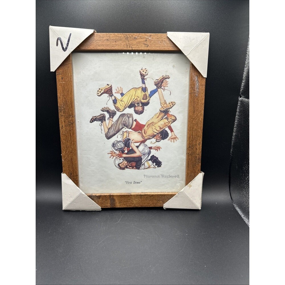 Vintage Norman Rockwell Framed Print "First Down” 8x10 in frame Football